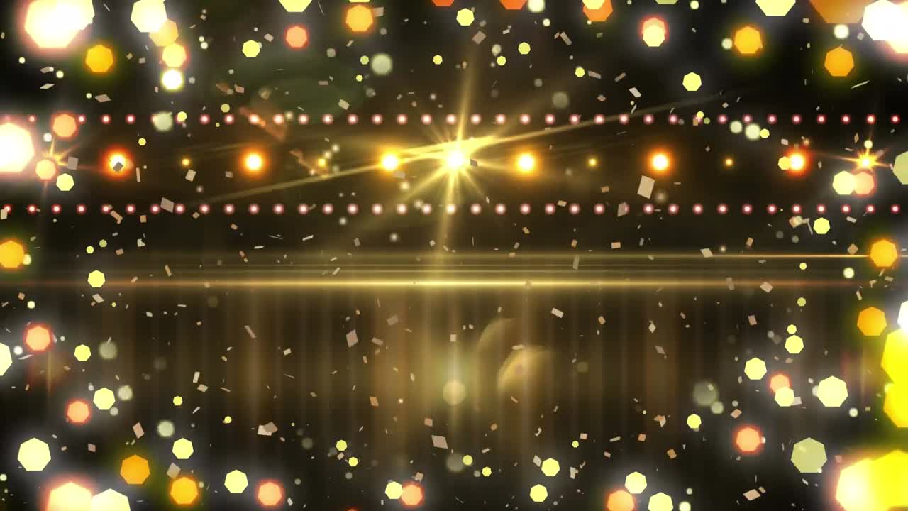 눈이 떨어지고 크리스마스 요정의 불빛이 스포트라이트 위에 박이는 애니메이션