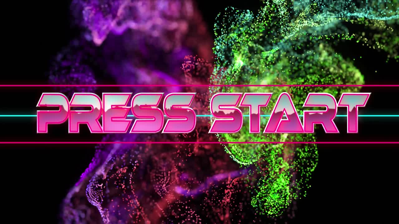 animación del texto de inicio de la prensa y procesamiento de datos sobre malla brillante.