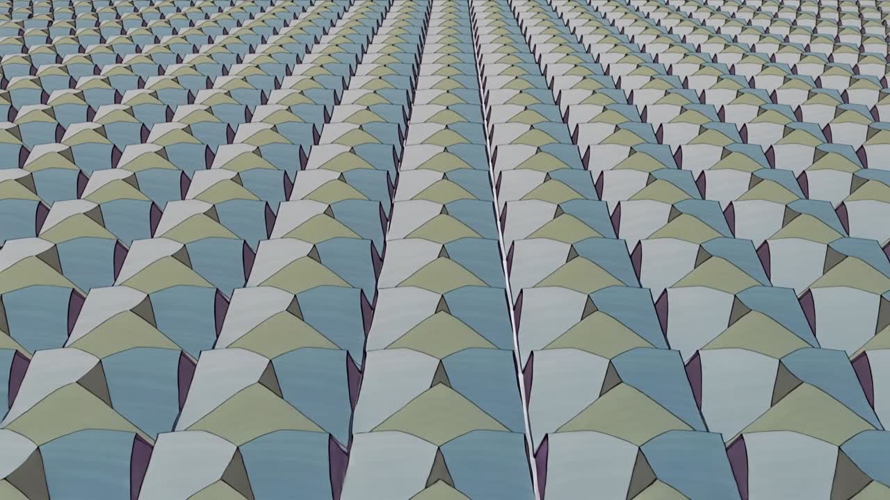 Starting playback, static camera holding overhead shot of triangular canopies with central seam