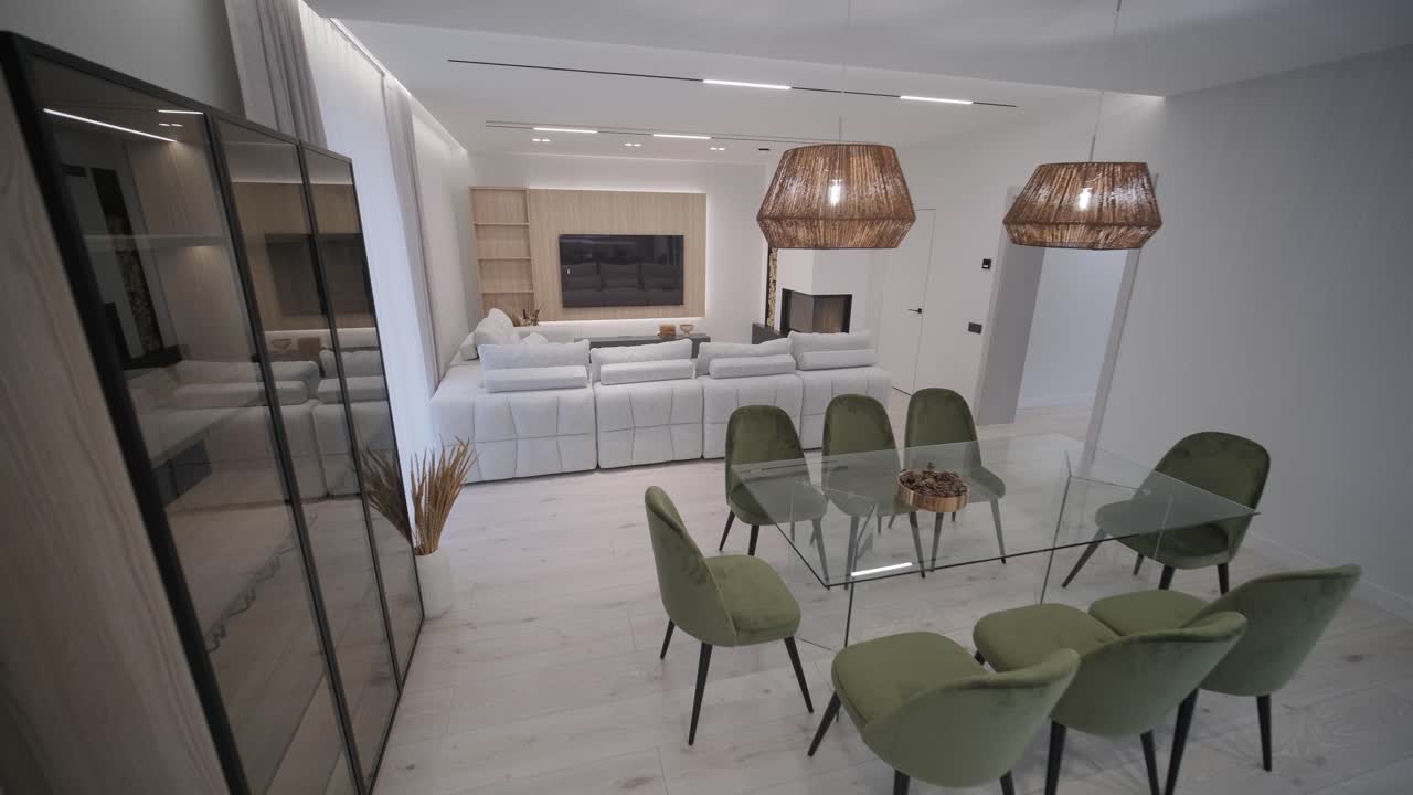 video de diseño y decoración de habitaciones interiores moderno estilo minimalista sala de estar y comedor apartamento estudio.