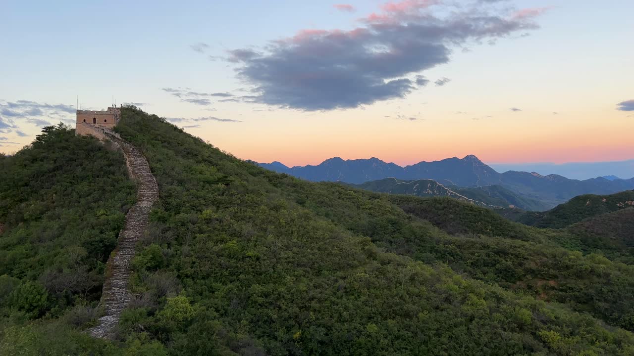 Sunset on the great wall of china wonder of the world