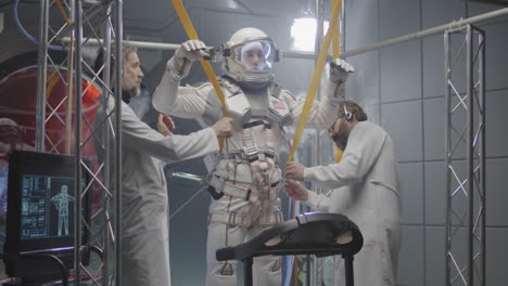astronaut training in a simulated space environment