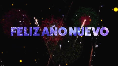 animation of feliz ano nuevo text and spots of light on black background