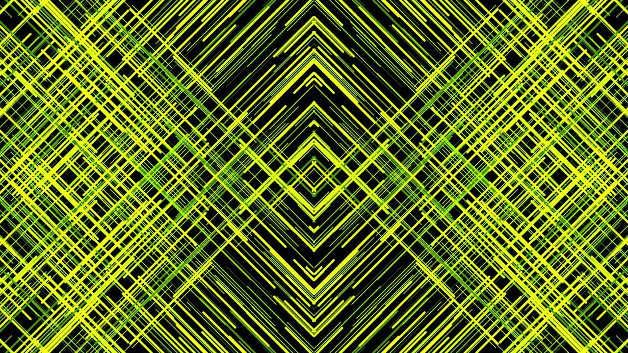 Abstract animation of hypnotic colorful crossed lines moving on the dark background. Animation. Cross lines animated background, seamless loop.