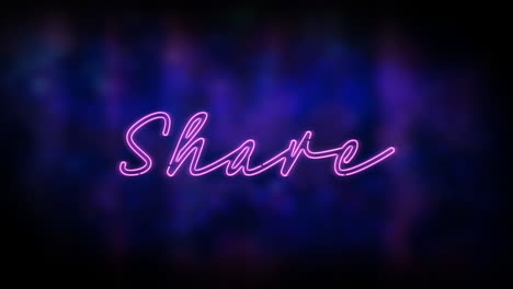 animation of neon share text banner against blue textured background