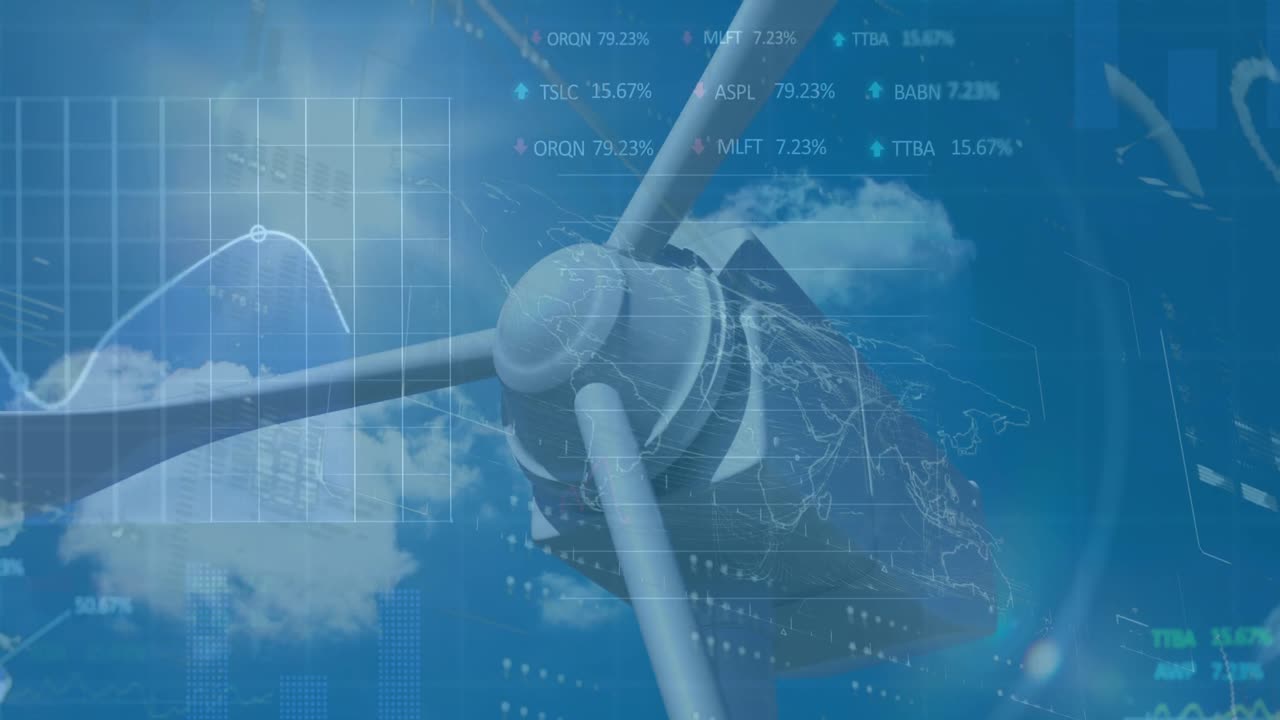 풍력 터빈을 통해 금융 데이터 처리의 애니메이션