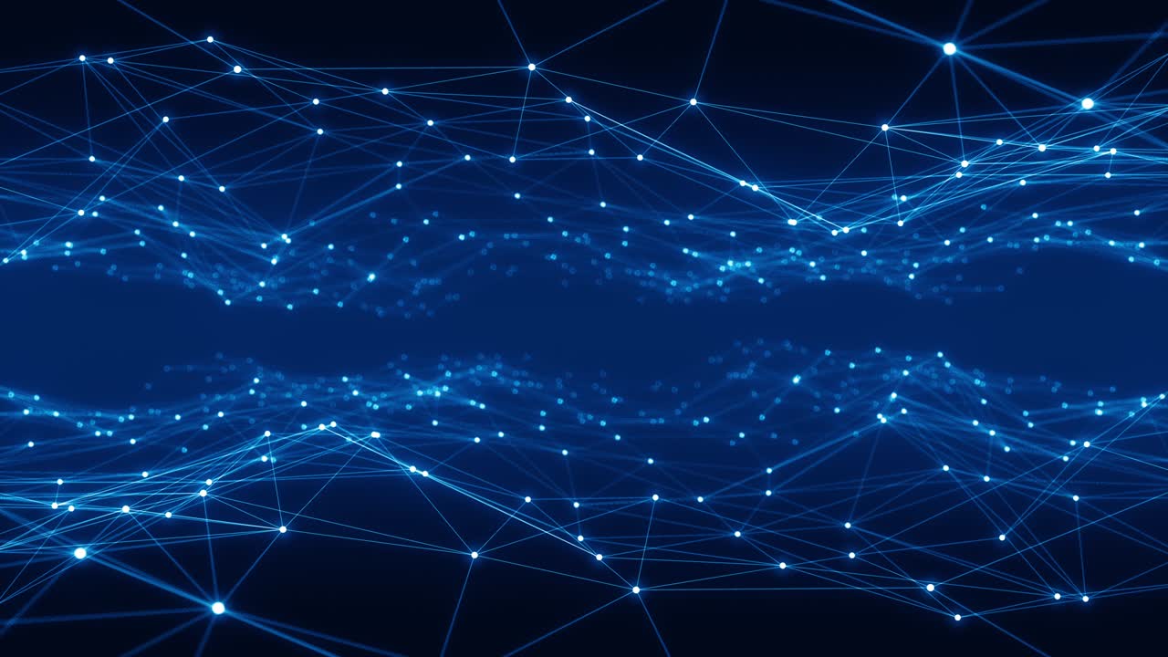 gráfico de movimiento de punto azul y conexión de línea con tecnología poligonal cámara de fondo abstracta zoom video de bucle sin costuras
