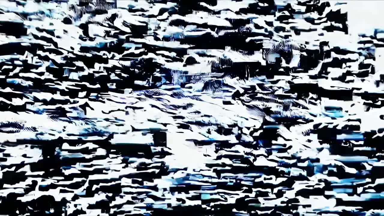Abstract video with glitch effects, featuring static noise and distorted visuals