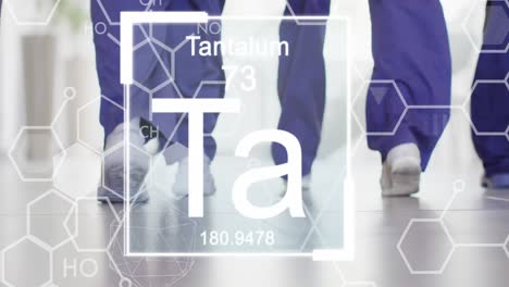 animation of chemical formula over diverse doctors at hospital