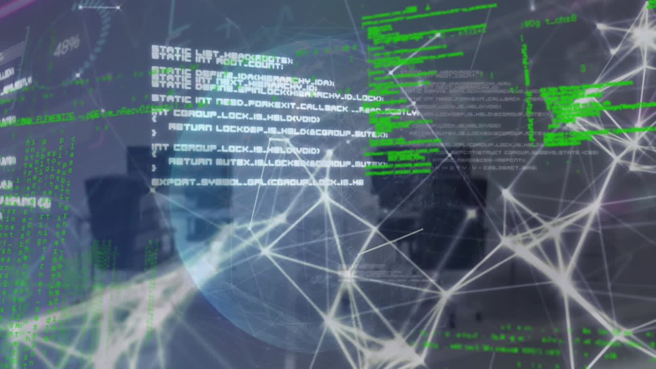 animação do processamento de dados sobre o escritório e o globo