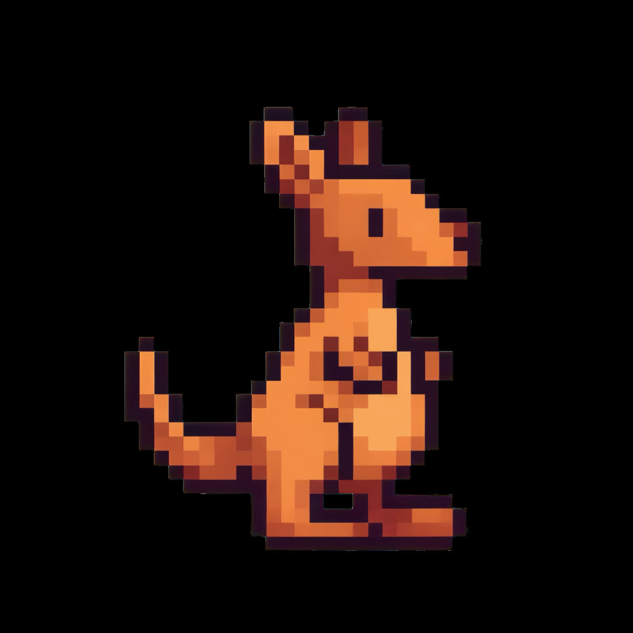 Pixelated kangaroo animation isolated asset, transparent 4K video, alpha channel, ProRes 4444