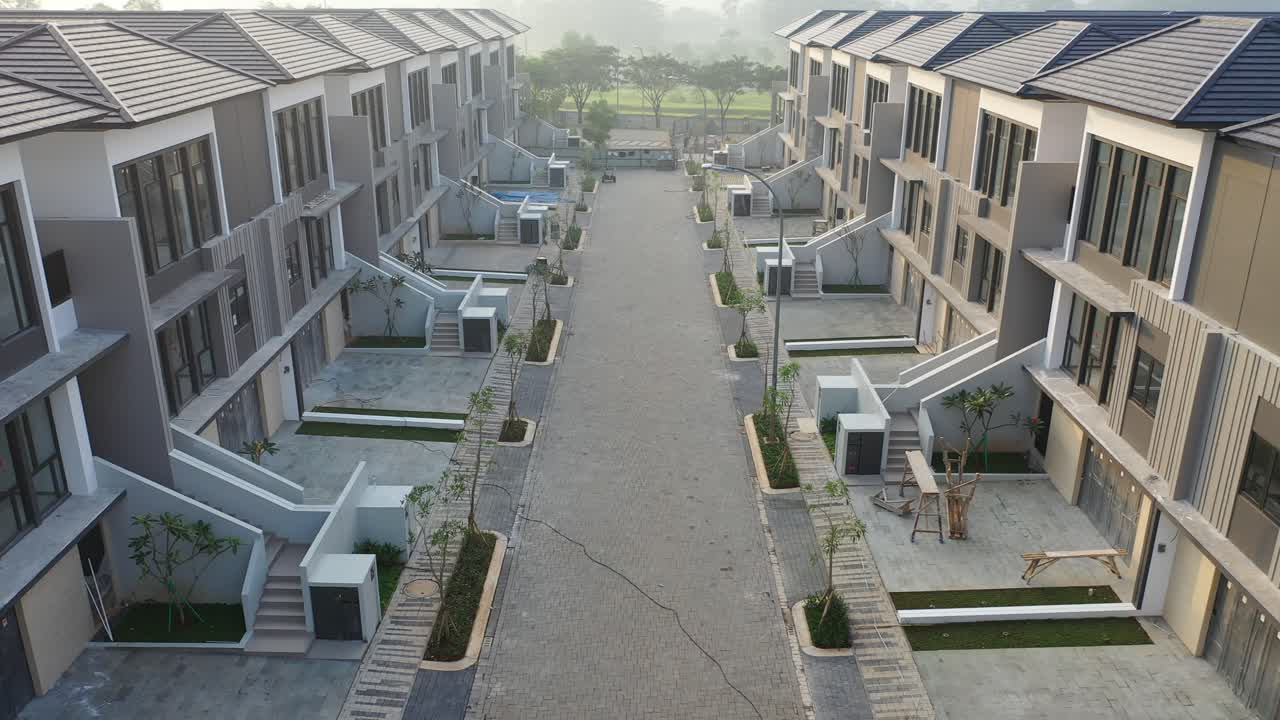 Aerial View of Modern Townhouse Development Under Construction