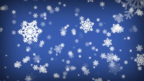 grandes copos de nieve cayendo en la pantalla azul. nieve de invierno. feliz navidad y feliz año nuevo concepto