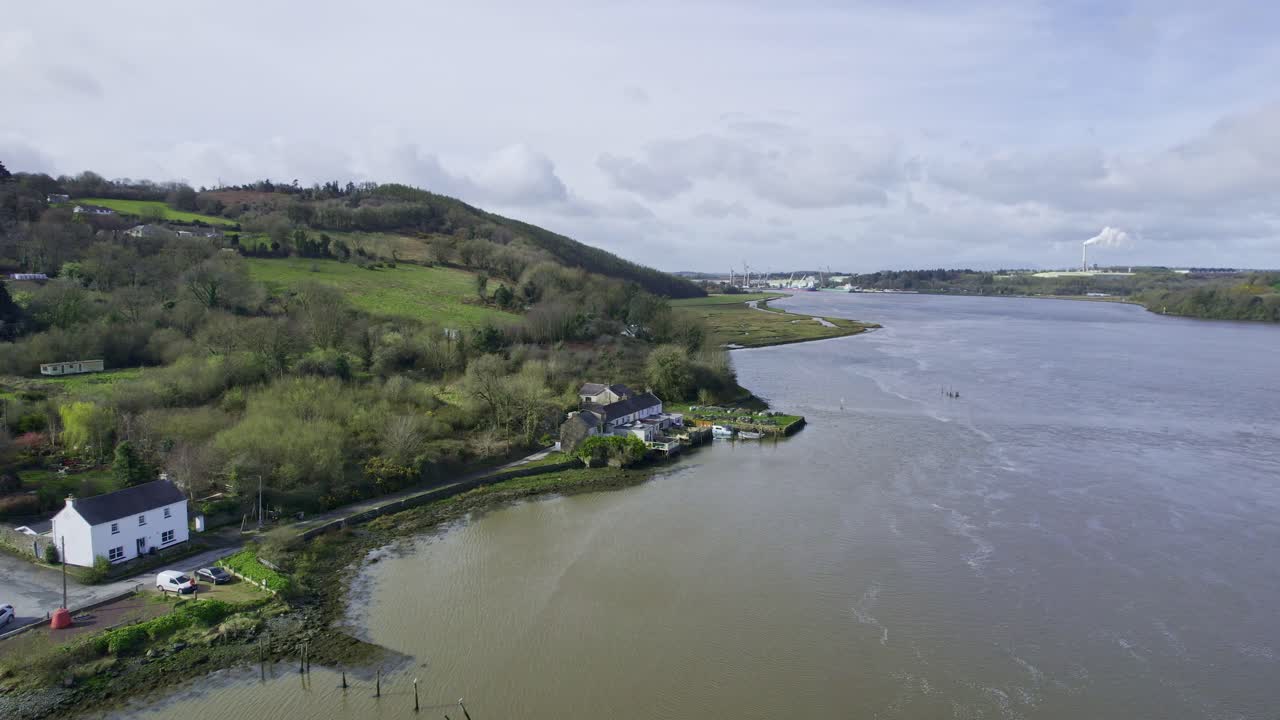 Waterford estuary at Morans Poles looking upriver to Waterford Port on the River Suir