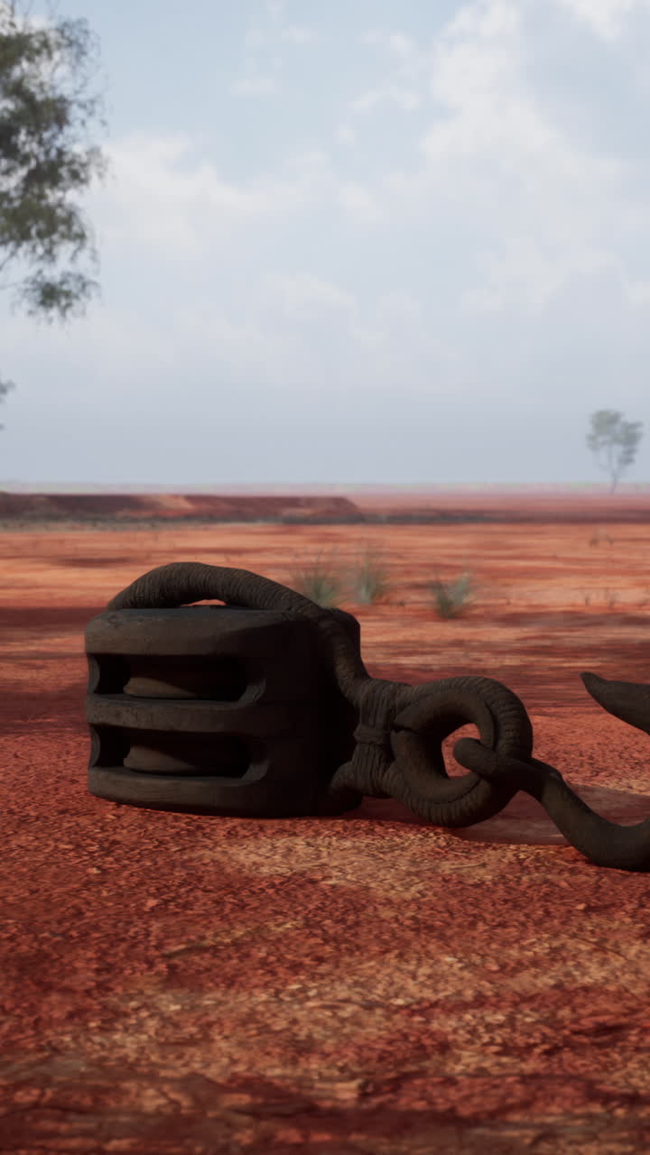 Rusty Old Pulley in a Desert Landscape