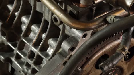 close-up view of disassembled car engine parts