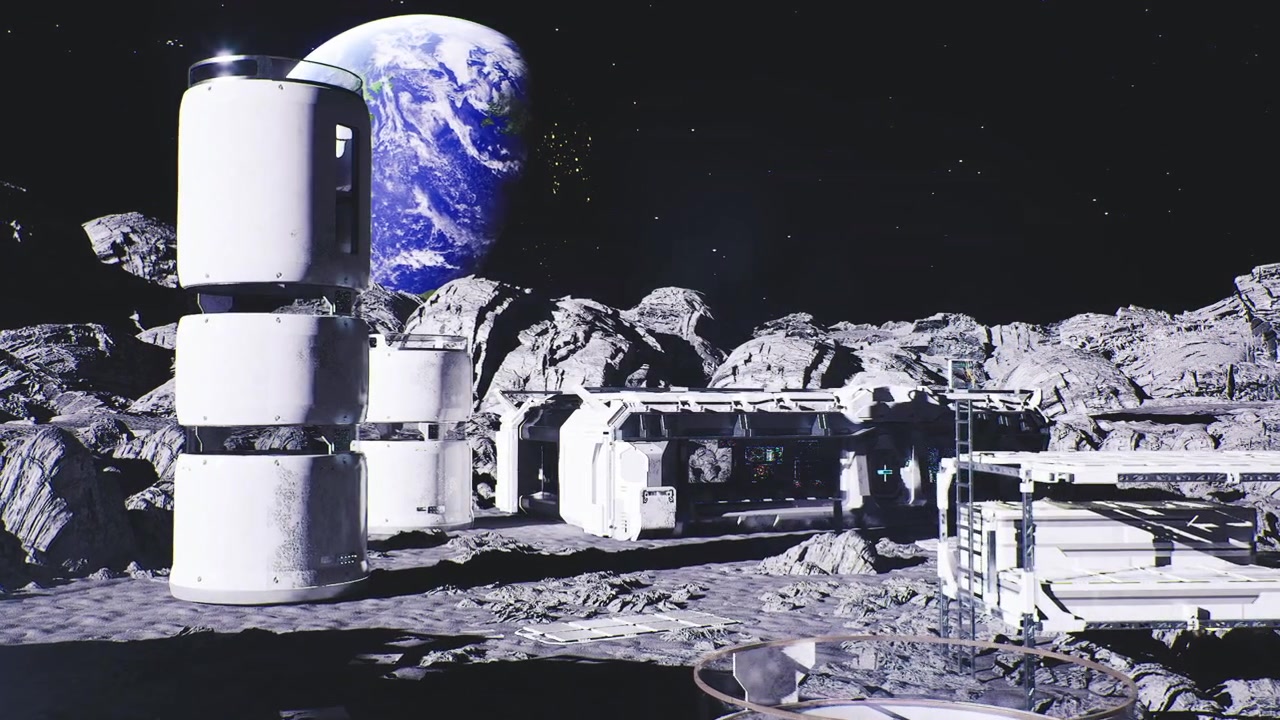 Depiction of moon habitat and its detailed environmental surroundings