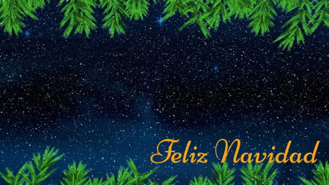 Animación-De-Nieve-Cayendo-Sobre-Ramas-De-árboles-Y-Pancarta-De-Texto-Feliz-Navidad-Contra-El-Espacio