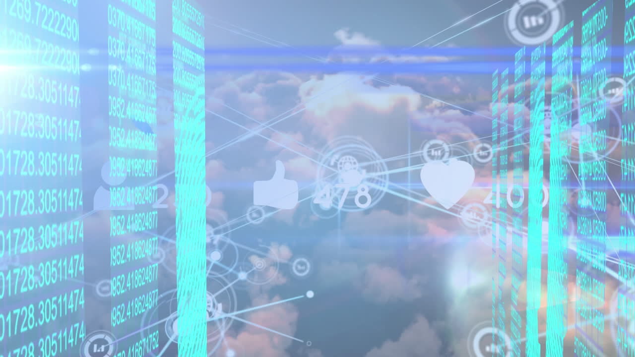 animación de la red de conexiones sobre el cielo azul