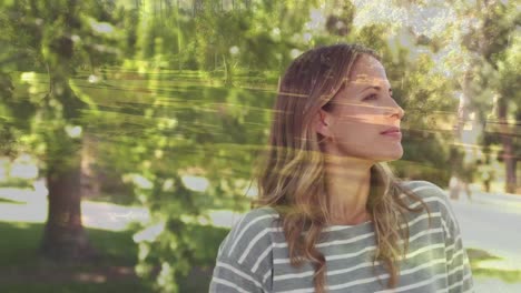 side view of a woman in a park