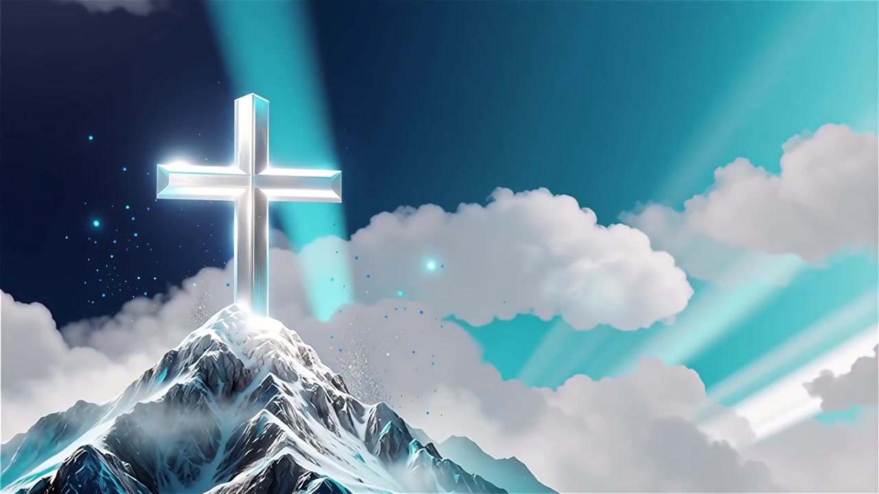 キリスト教の十字架と神聖な光が輝く礼拝用背景。