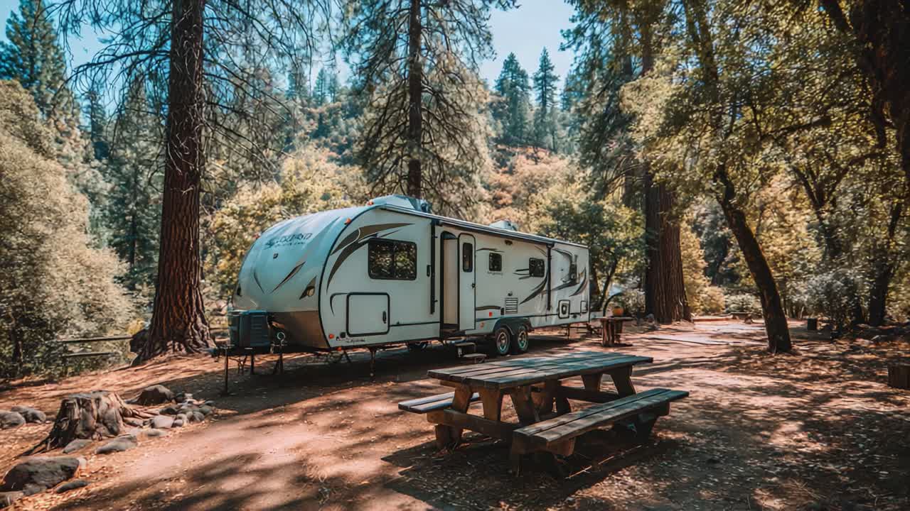Et fredfyldt pusterum: Oplev naturens skønhed med en moderne autocamper midt i den frodige skovlejrplads