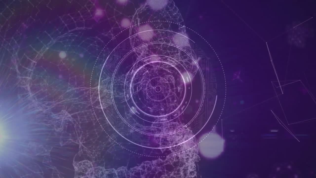 animación de círculos de procesamiento sobre fondo violeta con luces