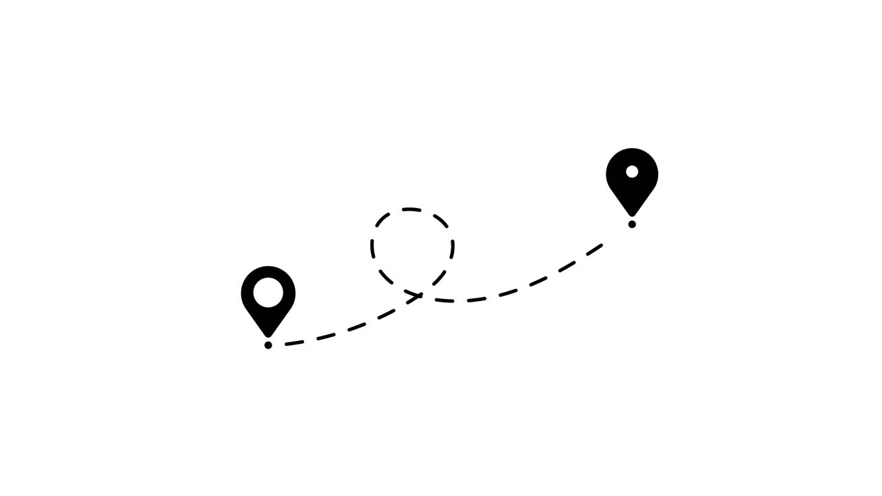 Animated Route Between Two Location Pins on White Background