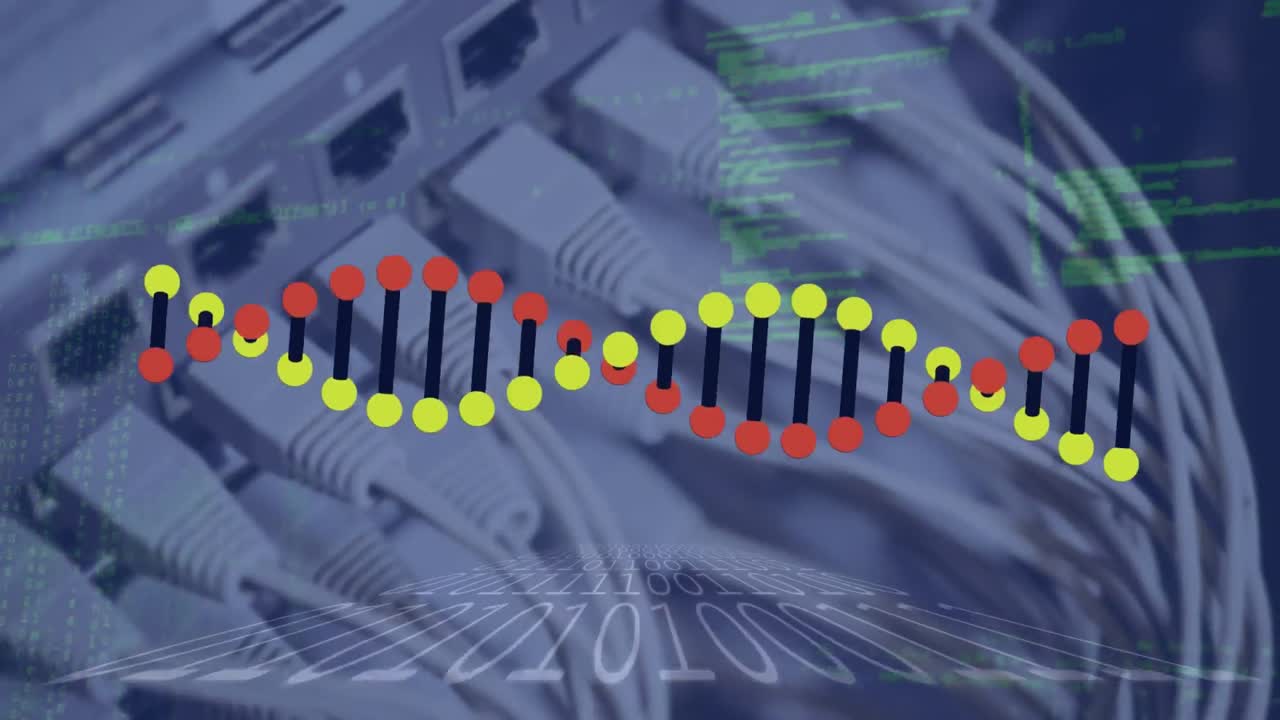 Animation of data processing and dna strand over server