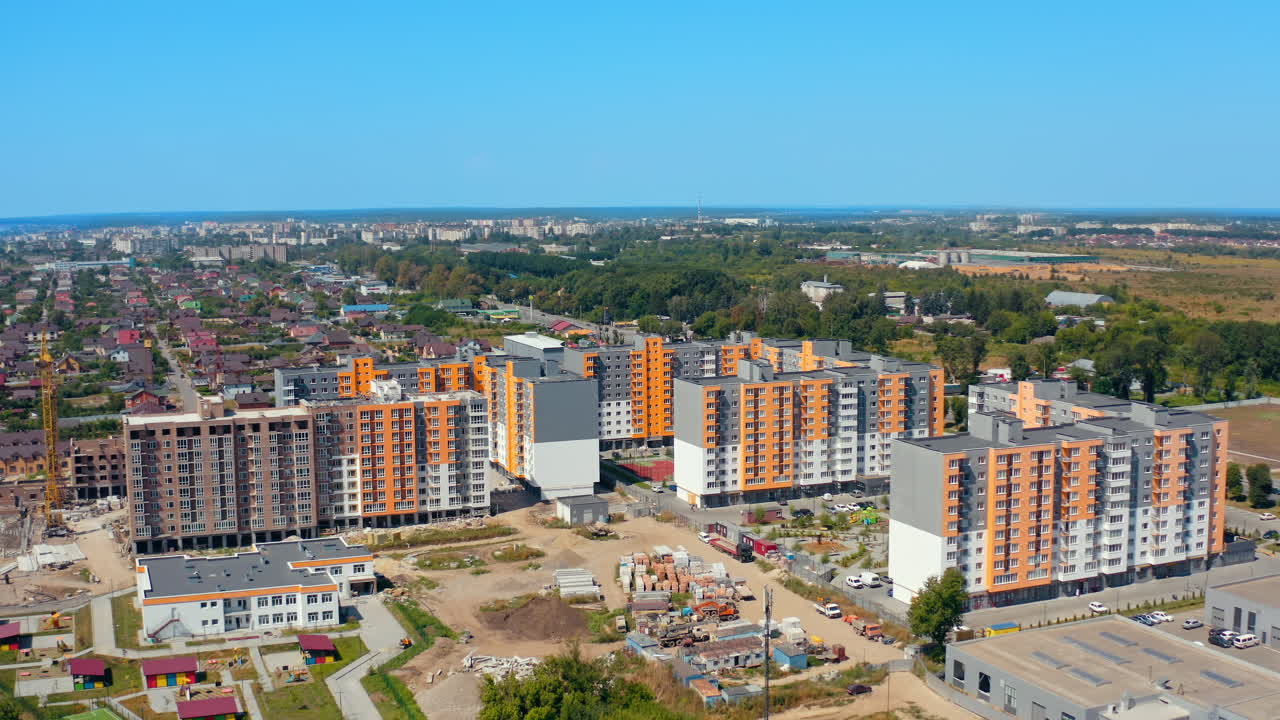 New building houses district. Modern exterior home architecture.
