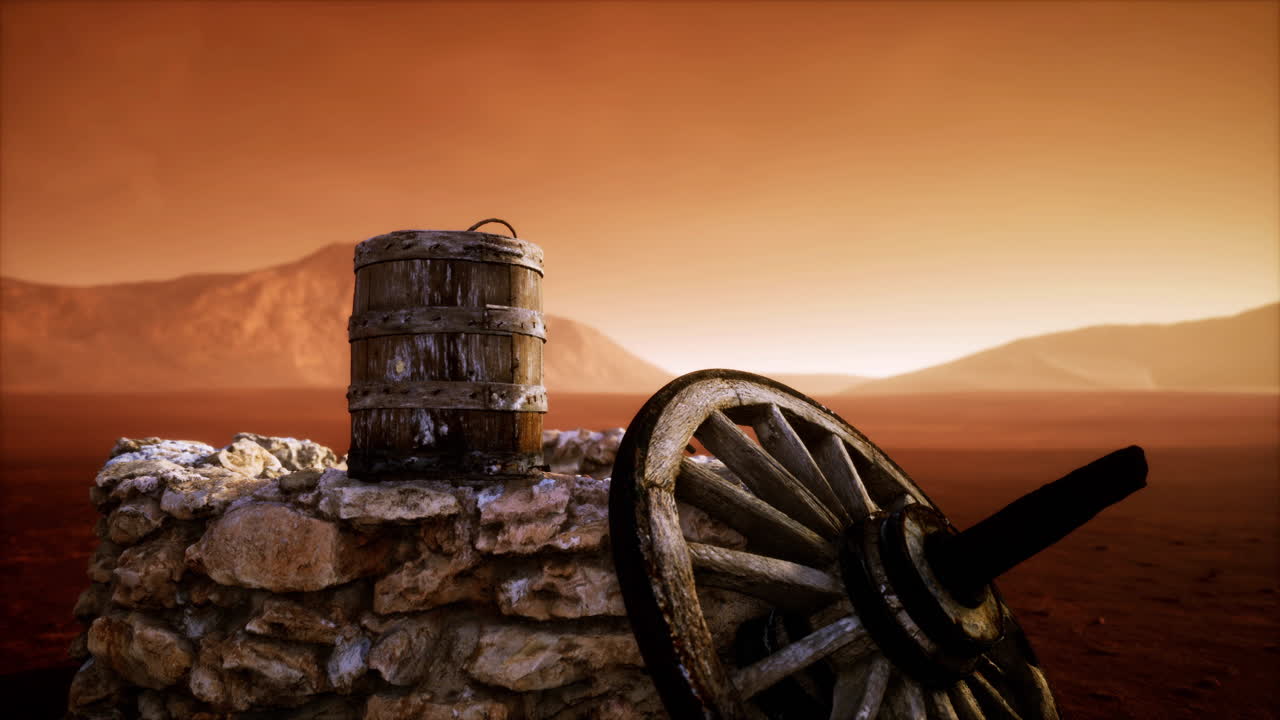 viejo pozo de agua de piedra en el desierto