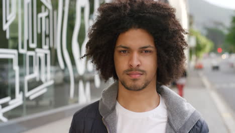 portrait of an edgy tourist face with an afro