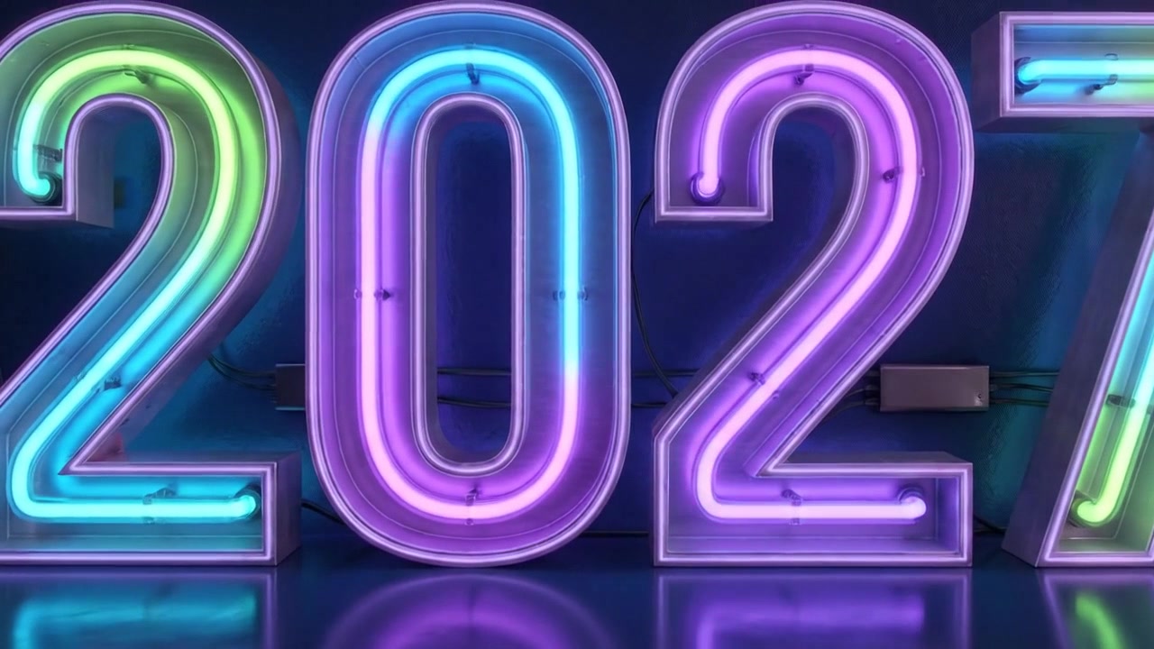 Insegna al neon che mostra l'anno 2027