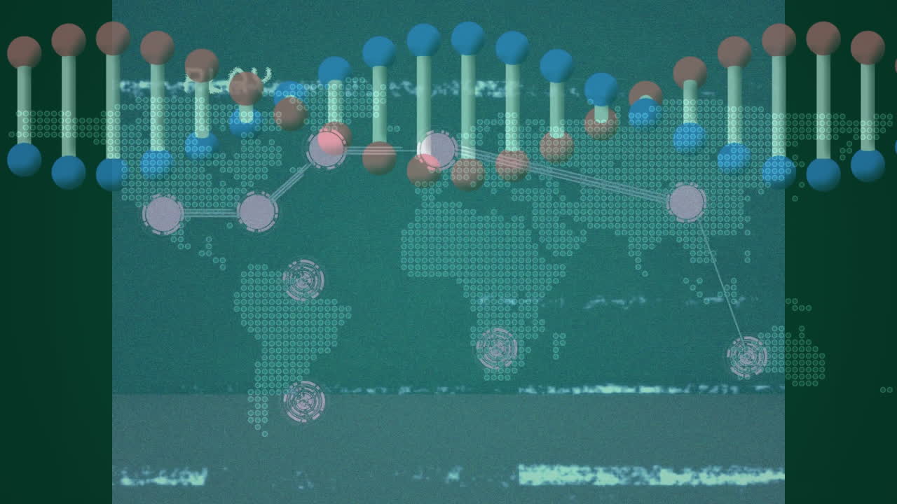 animación de la red de conexiones sobre la cadena de adn