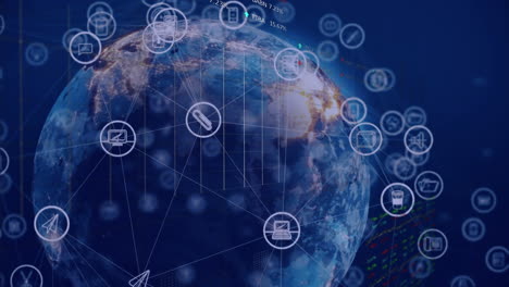 animación del globo con iconos y conexiones a través del procesamiento de datos