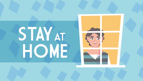 man in house stay at home campaign animation