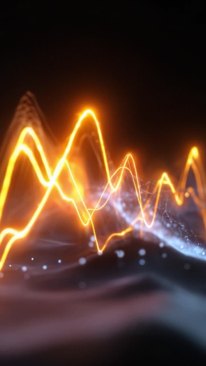 Visualizzazione astratta di onde luminose dinamiche che rappresentano fluttuazioni di energia e segnali digitali in un design colorato e vibrante.