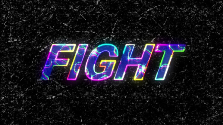Animation of fight text on black background