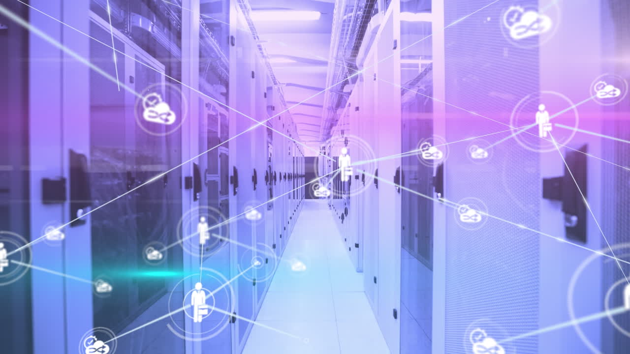 animación de la sala de servidores sobre el procesamiento de datos