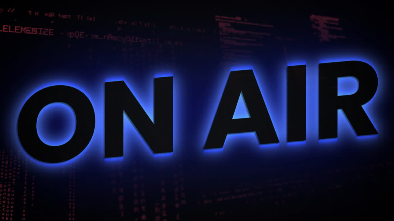 Blue neon effect creating glowing ON AIR text on dark background