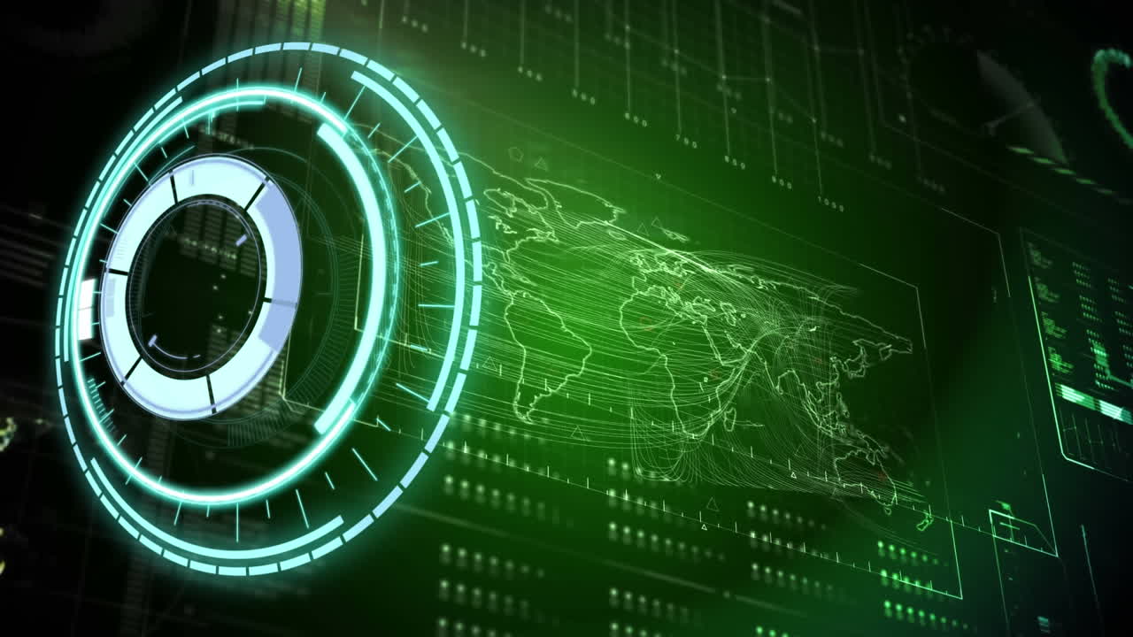 animación del escaneo del alcance y el procesamiento de datos sobre fondo verde