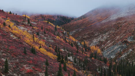 colorful mountains in the yukon during autumn in canada - aerial shot