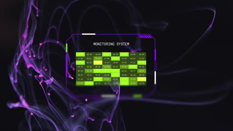 animation of interface monitoring system over purple network floating on black background