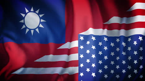 animación de ondear la bandera combinada de taiwán y estados unidos