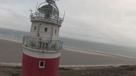 The-Eierland-Lighthouse-At-Dutch-North-Sea,-Island-Of-Texel-In-North-Holland,-Netherlands