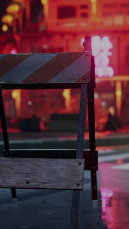 barricade in a city street at night