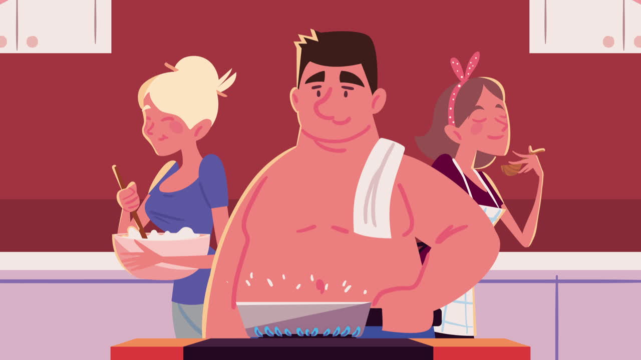 люди готовят рецепты кухни анимация