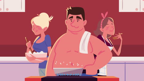 la gente cocinando la receta de la cocina animación