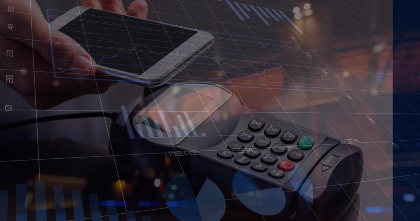 Animation of american dollar banknotes and payment terminal