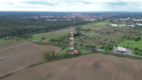 cell site of telephone tower with 5g base station aerial video